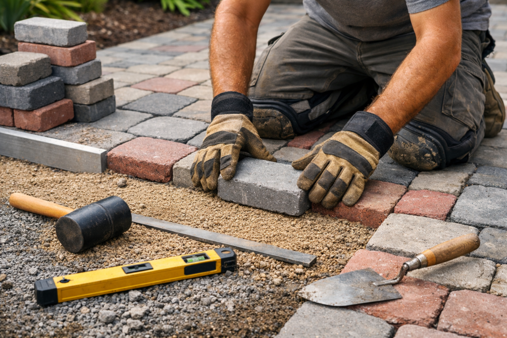 Paver patio installation in Lincoln, NE.