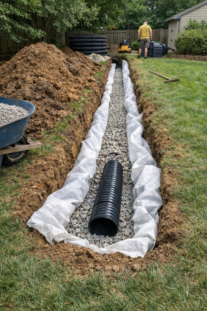 French drain installation in Lincoln, NE