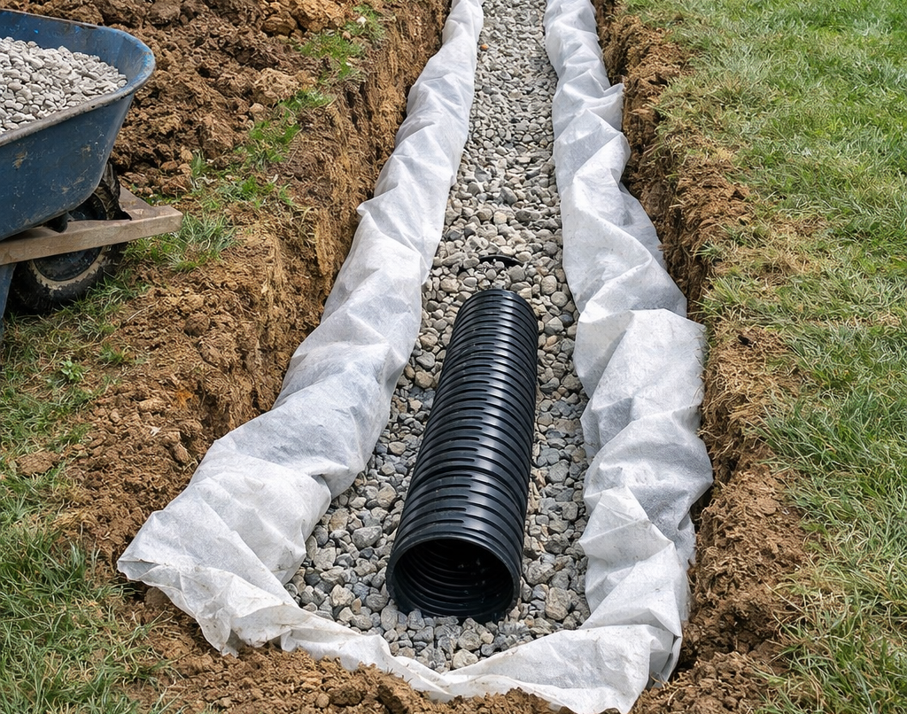 French drain installation in Lincoln, NE